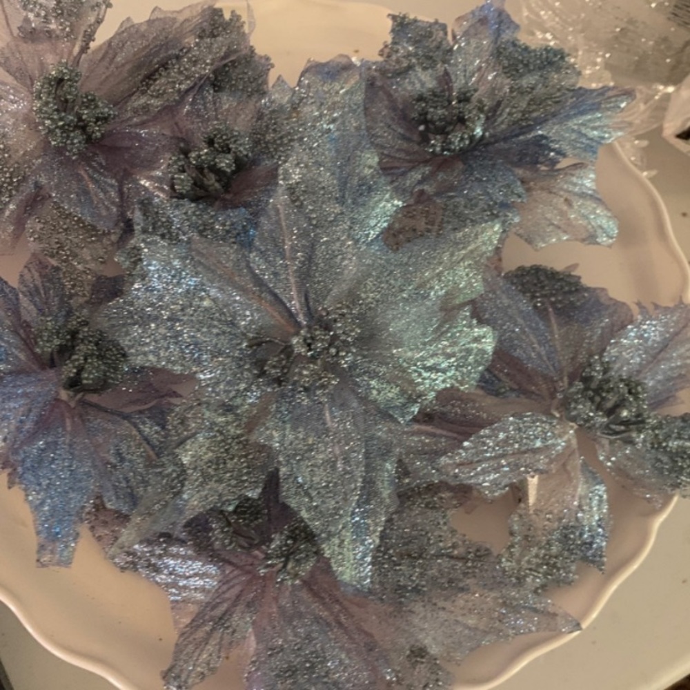 Christmas Ice Blue Glitter Poinsettias